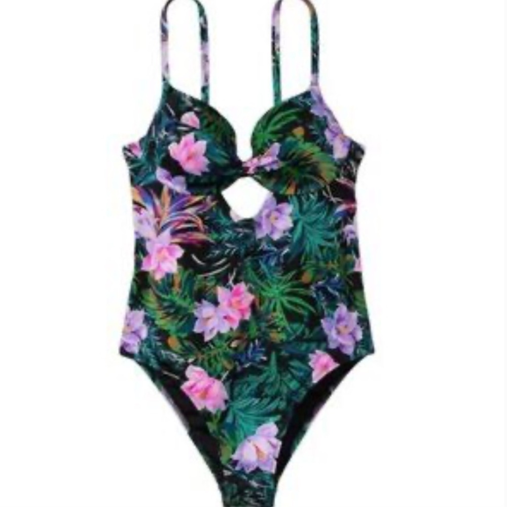 New! Victoria's Secret black palm push-up Swimsuit tropical Floral 3848 - Picture 1 of 7